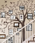 Staircase Family Tree Wall Decal in Chestnut Brown, Large 109.5 W x 105 H Inches, Matte Vinyl Peel and Stick Wall Art for Photo Display