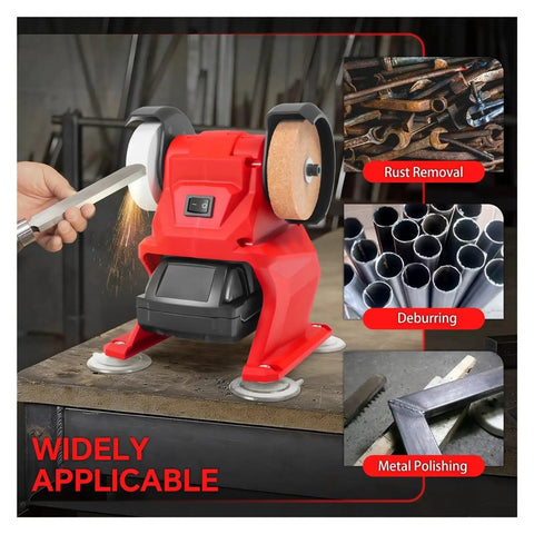 Heavy-Duty Cordless Bench Grinder With Dual Wheels For Metal Polishing And Sharpening High Speed 5500Rpm Electric Tool For DIY Projects in use for rust removal.