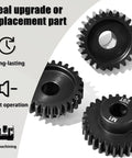 8mm Steel Pinion Gear Set 25T 27T 29T With Laser Engraved Tooth Count For 1/5 X Maxx RC Model Car Buggy Truck Upgrade Mod Gear Compatible With Brushed And Brushless Motors 3 Pcs, featuring three black steel gears, top view
