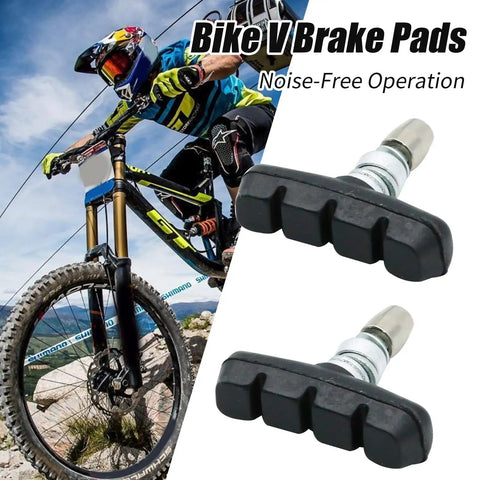 Mountain biker using Two Pairs V Brake Pads With Hex Nuts And Wrench For Mountain Bike Road Bike MTB And BMX Durable Rubber Pads For Quiet Long Lasting Braking Performance