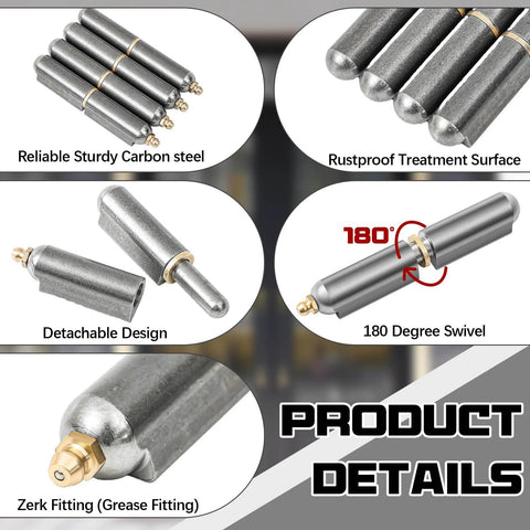 Close-up of Heavy Duty Weld On Bullet Barrel Hinges 4 Inch Set Of 10 Carbon Steel Weldable Hinges with design details and grease fitting.