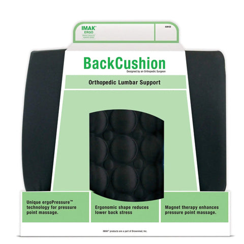 Imak Ergo Back Cushion Lumbar Support Pillow For Office Chair And Car Seat Comfort With Strap in packaging, ergonomic design.