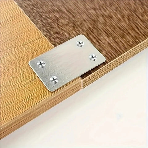 Heavy Duty Stainless Steel Mending Plates 36 Pack Corner Braces for Wood Furniture Cabinet support attached to two wood surfaces.