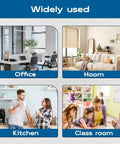 Collage showing various uses of a product in office, home living room, kitchen, and classroom settings.