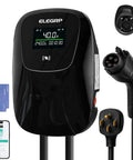 40 Amp Level Two Electric Vehicle Charger 9 Point 6 Kilowatt J1772 Standard Nema 14 50 Plug with display and charging cable.