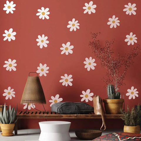 Six Sheets Daisy Wall Decals White Removable Flower Vinyl Stickers for Nursery Bedroom Living Room Peel And Stick Floral Decor Simple Style With Totally Thirty Six Pieces Easy Home Makeover