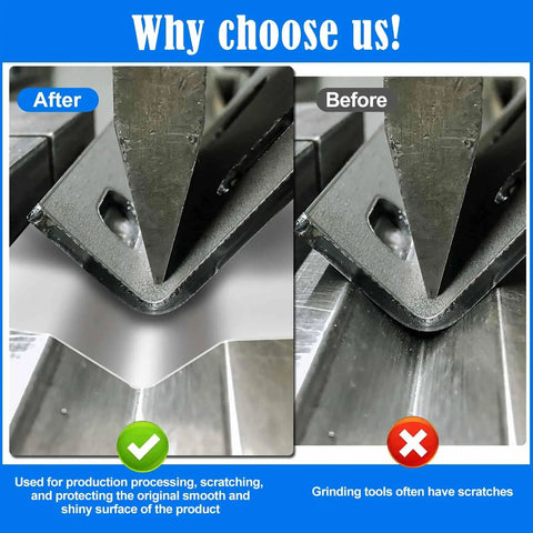 Before and after comparison of metal surface with and without Urethane Die Protection Film For Press Brake Bending No Mark Shield Scratch And Rust Defense Transparent Cushioning Film For Metal On Metal Contact 4 Inch X 0.012 Inch X 100 Foot With Clear Observability For Precise Alignment.