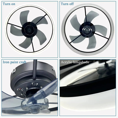 20 Inch Modern Low Profile Ceiling Fan With Light Dimmable LED Smart 3 Light Color Change And 6 Speeds Black Finish details