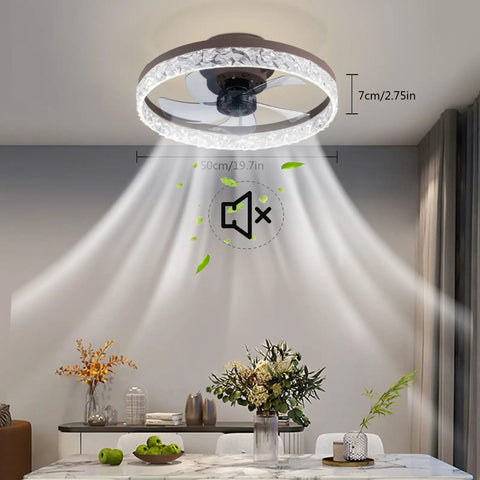 WAZYKJMDXX Ceiling Fan with Light 20 Inch Handheld Remote 6 Speeds Modern, modern ceiling fan shown from below, featuring decorative crystal rim.