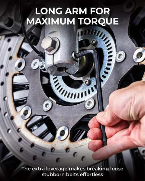 Using 26 Piece Metric And SAE Allen Wrench Set With Ball End Long Arm Hex Keys From One Point Two Seven Millimeter To Ten Millimeter And From Three Sixty Fourths Of An Inch To Three Eighths Of An Inch With Handy Holder For Auto Maintenance And DIY Projects on motorcycle brake.