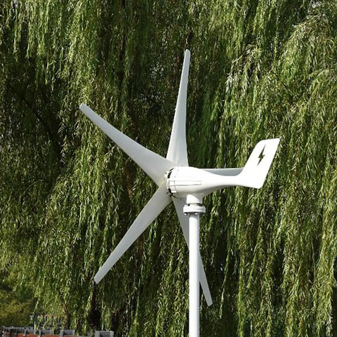 800W Wind Turbine With 5 Blades, Works On 12V 24V Or 48V Systems, Smart MPPT Charge Controller in front of trees