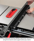 Heavy Duty Featherboard Mount For Table Saw Safety And Killer Grip On Workpieces With Dead Nuts Positioning And Quick Setup, installed on a table saw.
