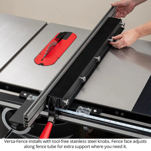 Heavy Duty Featherboard Mount For Table Saw Safety And Killer Grip On Workpieces With Dead Nuts Positioning And Quick Setup, installed on a table saw.