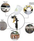 Pro Grade HVLP Gravity Feed Paint Spray Gun With 1.8 Mm Fluid Needle And 600Cc Cup used for auto bodywork and furniture painting.