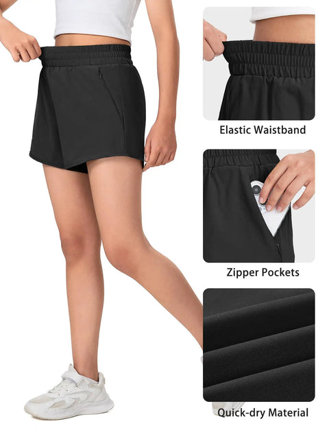 Girls Athletic Shorts With Liner Quick Dry Running Soccer Shorts With Zip Pockets For Kids Active Sports Volleyball 11 To 12 Years Black