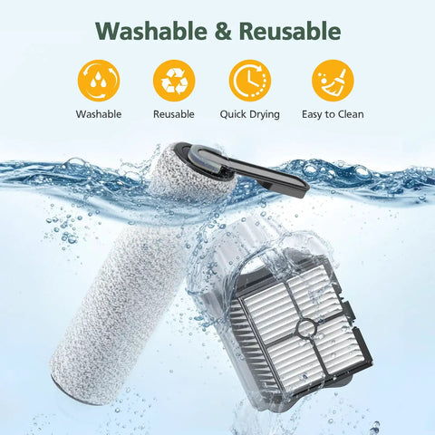 S5 Replacement Brush Rollers And HEPA Filter Set for Floor One S5 Pro Cordless Wet Dry Vacuum Cleaner shown submerged in water
