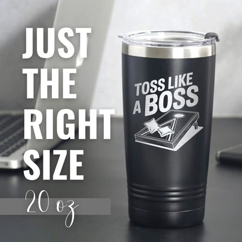 Cornhole Travel Tumbler 20 Oz Stainless Steel Cup For Men Birthday Gift Hella Rugged double wall drinkware with logo.