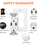 Dual USB Wall Receptacle 15A Tamper Resistant Outlet Cover With 4.2 Amp Fast Charging Ports LED Indicator UL Listed Electrical Faceplate 40 Pack showing two USB ports and fire-resistant material.