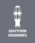Kraftform ergonomics logo featuring stylized tool handle design on gray background.