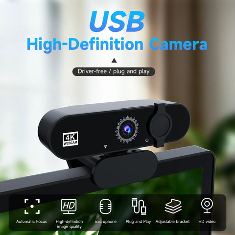 Crisp 1080P USB Webcam With Built In Mic For Smooth Video Calls And Live Stream, features adjustable bracket for easy setup.