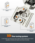 3D adjustment system of Two Pack Half Inch Overlay Soft Close Cabinet Hinges Satin Nickel Concealed Hinges With 3D Self Closing Built In POM Damper Reducing Noise For Face Frame Doors And Kitchens