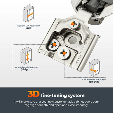 3D adjustment system of Two Pack Half Inch Overlay Soft Close Cabinet Hinges Satin Nickel Concealed Hinges With 3D Self Closing Built In POM Damper Reducing Noise For Face Frame Doors And Kitchens