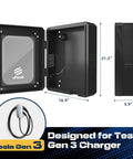 Tough As Nails Outdoor EV Charger Enclosure Wall Box With Combo Lock For Tesla And Chargepoint, black steel, 21.2x16.9x5.9 inches.