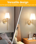 Peel And Stick Wall Sconces Set Of 2 With Rechargeable Battery Wire Free No Drill Adhesive Wall Lamp Gold White Minimalist Nightstand Light For Cozy Home Glow Up Super Easy Setup showcasing versatile design in bedroom and living space.
