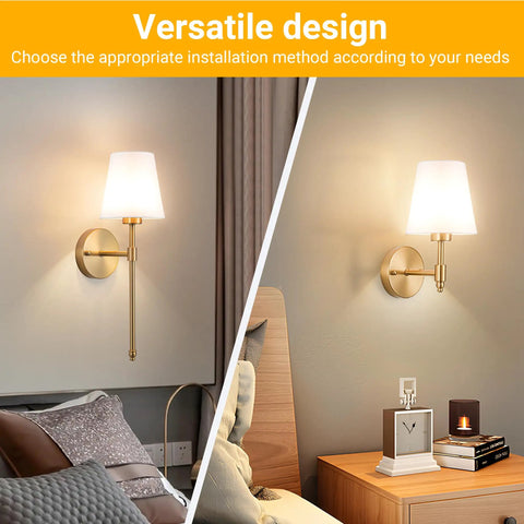 Peel And Stick Wall Sconces Set Of 2 With Rechargeable Battery Wire Free No Drill Adhesive Wall Lamp Gold White Minimalist Nightstand Light For Cozy Home Glow Up Super Easy Setup showcasing versatile design in bedroom and living space.