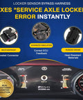 Direct Fit Locker Sensor Bypass Harness For Wrangler JL And Gladiator JT Rubicon featuring sealed connector and dashboard display.