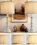 Farmhouse Table Lamps Set Of 2 With 3 Way Dimming, Vintage Bedside Lamps In White Finish With USB A And C Ports