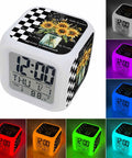 Snazzy Silent Digital Alarm Clock With Sweet Snooze And Cool Nightlight Compact Vintage Grid Cube Design with glowing colors.