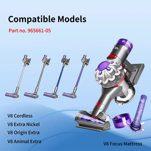 Pro Grade Vacuum Filter Replacement Kit For Dyson V7 V8 SV10 Cordless Vacuums With Post And Pre Filters Fits V7 Animal V7 V8 Absolute Replaces 965661-01 And 967478-01 Easy Install Keeps Strong Suction Cleaner Air with compatible models displayed.