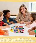 Children and teacher using Rainbow Fraction Tiles Set For Kids And Classrooms, Durable EVA Foam Montessori Math Manipulatives