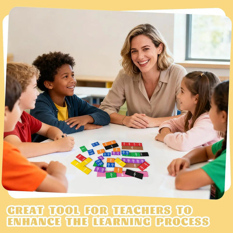 Children and teacher using Rainbow Fraction Tiles Set For Kids And Classrooms, Durable EVA Foam Montessori Math Manipulatives