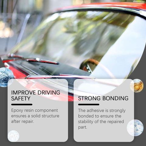 Windshield Crack Repair Kit Do It Yourself Glass Repair Solution Quick Fix For Home Roadside And Auto Shop Use Three Step Process displayed on car