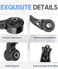 Honda Civic Front Lower Control Arm Set With Ball Joints And Sway Bar End Links And Outer Tie Rod Ends Replacement Suspension Kit For 2001 2005 Not SI 8 Piece close-up of black steel bushings and welded control arm mounts