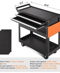 Beefy Five Tier Rolling Tool Cart On Wheels With 400 Lbs Capacity, Lockable Drawers, Side Pegboards With Hooks, Black Design