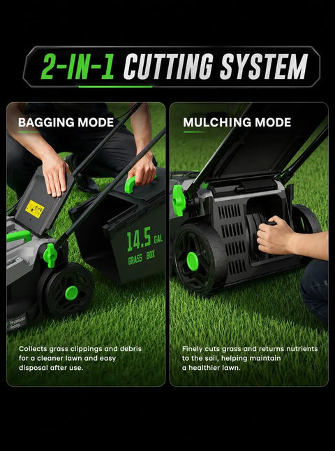 40V 16 Inch Cordless Electric Lawn Mower With 4.0Ah Battery, Lightweight Green Yard Machine For Effortless Mowing, No Gas Or Cords, Easy Start, Quiet Power, Durable Deck, Ideal For Small To Medium Lawns, Easy Storage, 2-in-1 cutting system with bagging and mulching modes