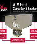 ATV Broadcast Spreader With Wireless Control And Adjustable Flow 80 Lb Capacity 2Inch Receiver Hitch, side view with features