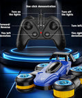High Speed RC Drift Stunt Car with Upright Driving, Sideways Moves, 360 Spin Tricks, controller display, red and yellow finish