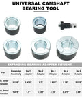 Universal camshaft bearing removal and installation tool set with six expanding adapters (1.125"–2.69").