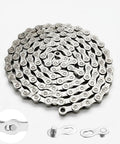 Coiled Beefed-Up Bicycle Chain For 7-27 Speed Systems, 116 Links; close-up of Double X-Bridge Design, fits mountain bikes and BMX