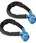 One Half Inch Synthetic Rope Soft Shackles Tough As Nails Badass Recovery Rigging 38000 Pound Break Strength Two Piece Bundle, featuring blue UHMWPE loops.