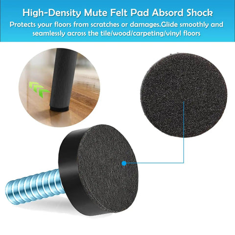 Four Pack Quarter Inch Thread Furniture Leveling Feet With Black Base Galvanized Steel Tough As Nails Table Leg Levelers Height Adjusters With T Nut For Tables Cabinets And Chairs Heavy Duty Floor Protectors