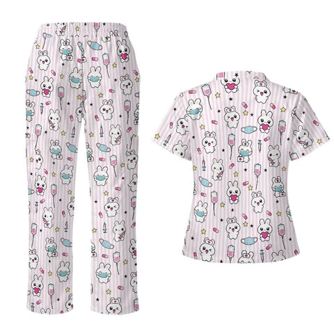 Cute Rabbit Pediatric Scrubs Tops And Pants Set For Women With Plenty Of Pocket Space Soft Stretch Fabric And Breathable Comfort