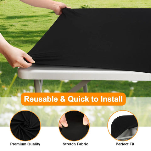 2 Pack Rectangle Fitted Table Covers For 6 Foot Tables 30 Inches Wide By 72 Inches Long Stretchy Black Spandex Polyester