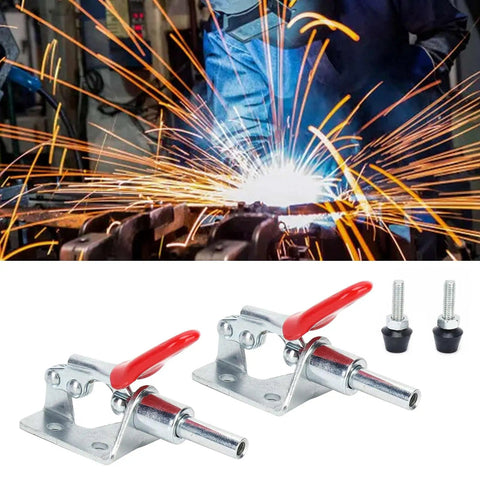 Two Pack Toggle Clamp Set Push Pull Quick Positioning Fixture For Small Space DIY Friendly Home Decor And Woodworking Iron And Plastic 6.6 By 4 Cm Holding Alignment Hand Tool, red lever clamps