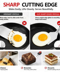 Two Piece Stainless Steel Spatula Set With Thick 1.2mm Metal Turners And Silicone Handles demonstrating flipping eggs and brownies