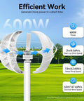 600W Wind Turbine Generator Kit With 24V 5 Blade Vertical Axis Turbine Durable Nylon Build Integrated Controller Ideal For Home Camping RV Or Off-Grid Power -40 To 80 C Operating Range with efficiency details